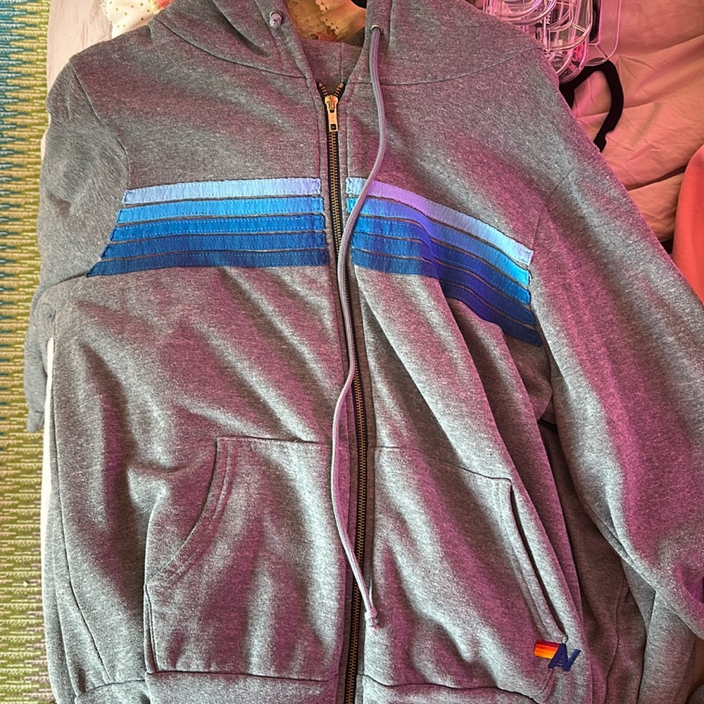 Blue striped aviator nation zip up.